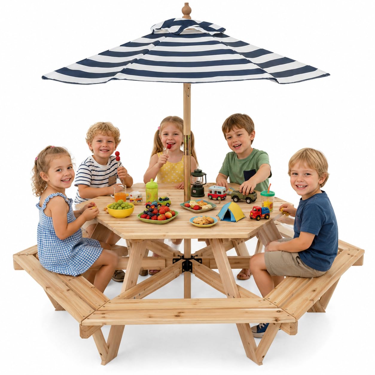 Kids Outdoor Umbrella - Kids Picnic Table, Hexagonal Toddler Outdoor