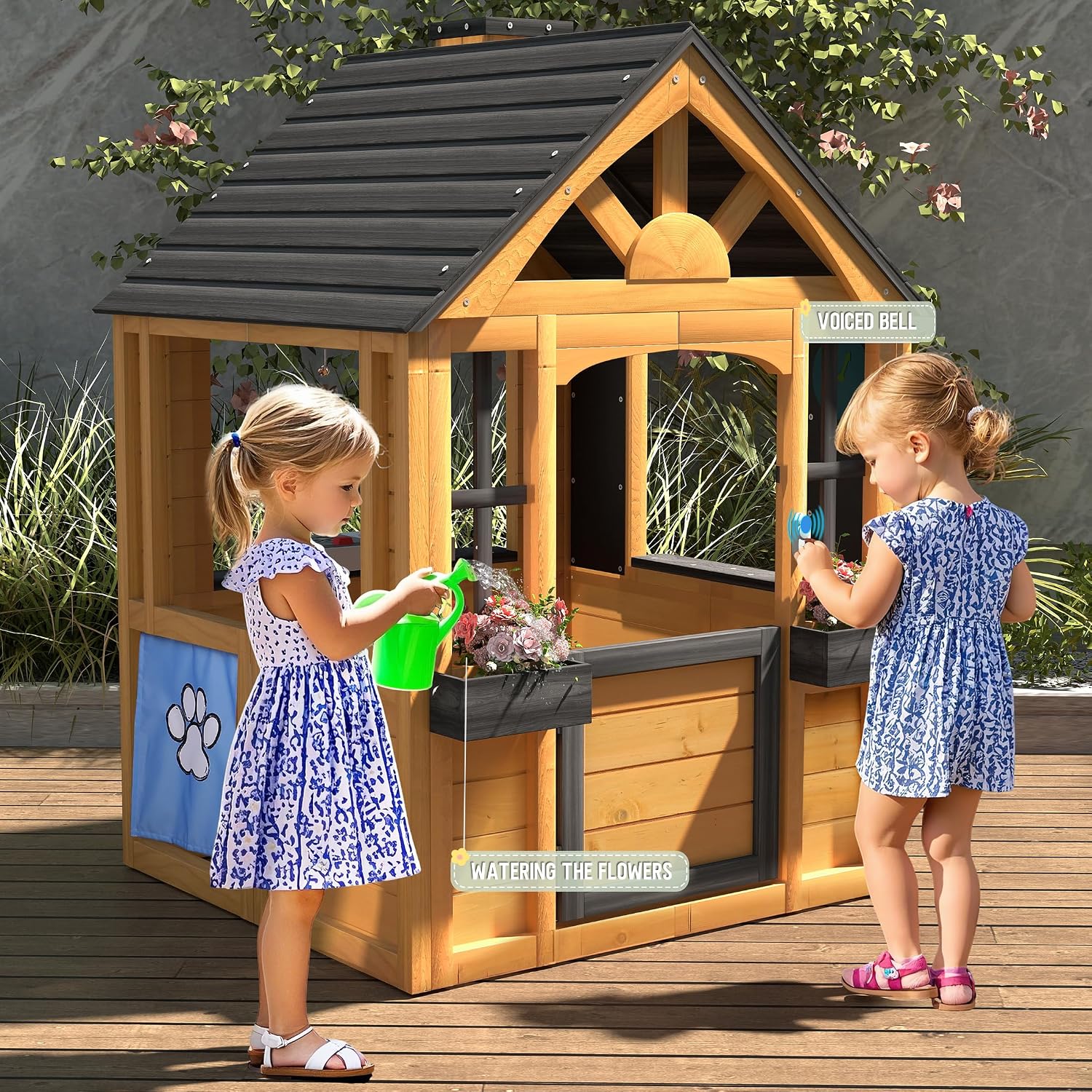 Kids Outdoor Kitchen - Cedar Wood Outdoor Kids Playhouse,With Kitchen