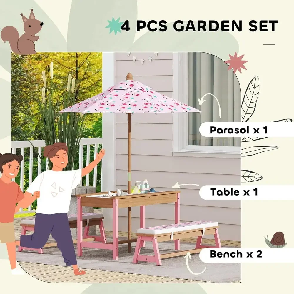 Wooden Picnic Table Set with U - Kids Outdoor Umbrella 评论和价格
