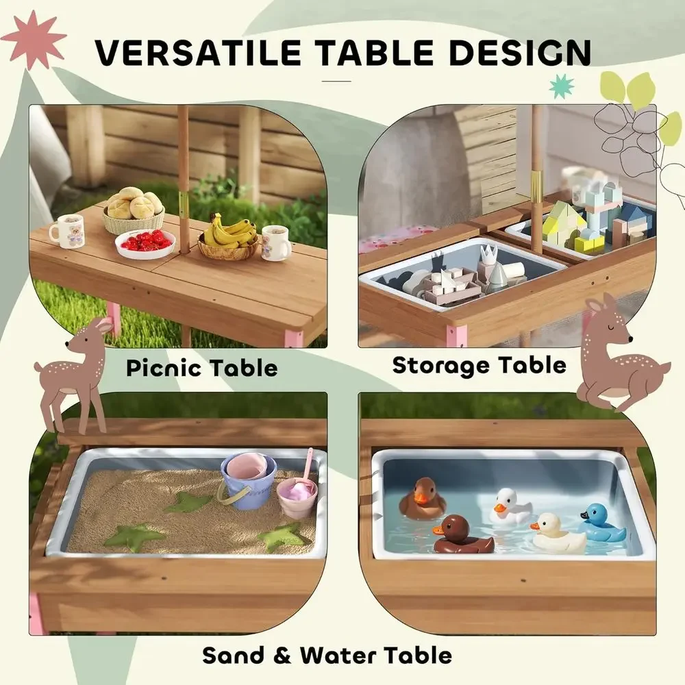 Wooden Picnic Table Set with U - Kids Outdoor Umbrella 评论和价格