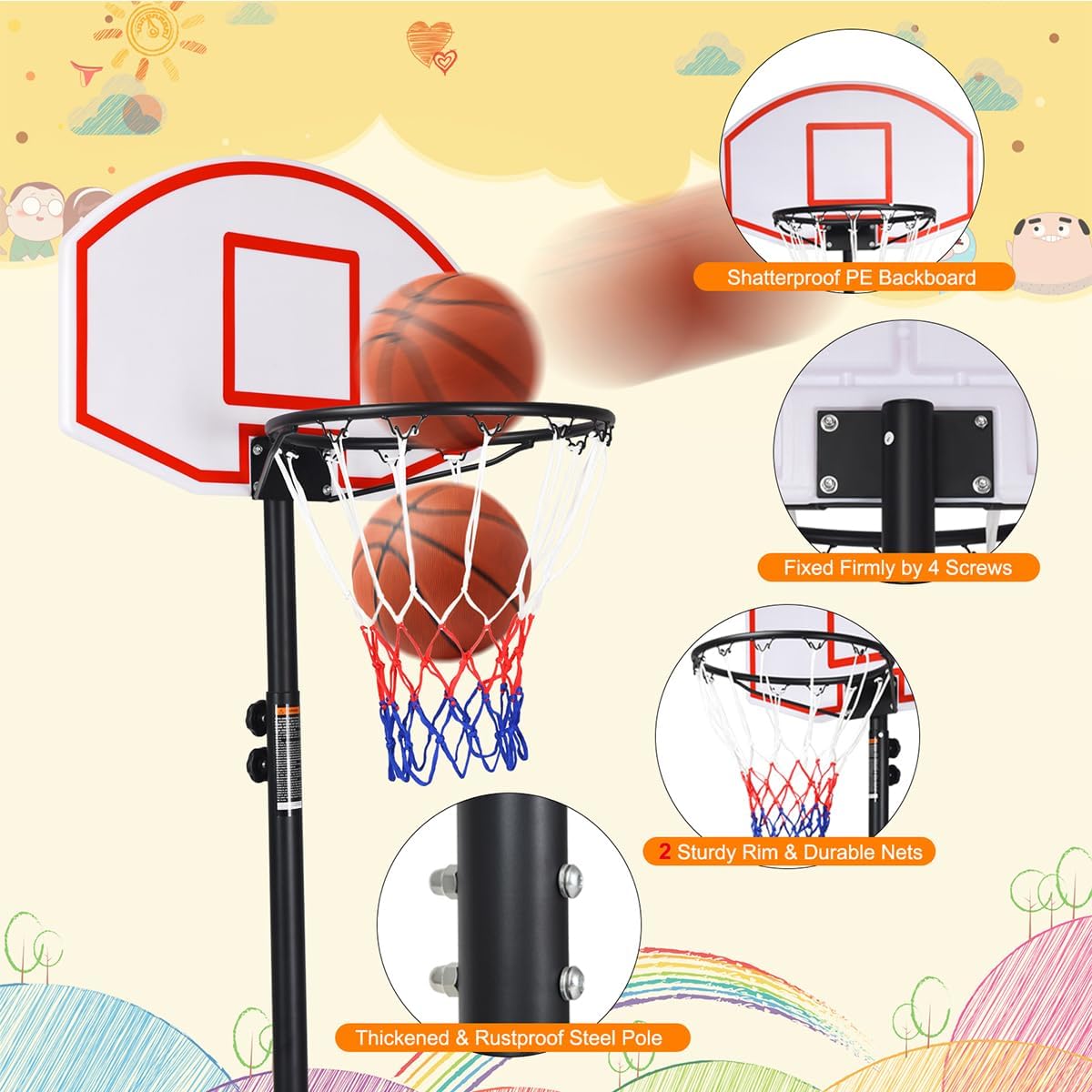 Portable Basketball Hoop with  - Kids Outdoor Basketball Hoop 评论和价格