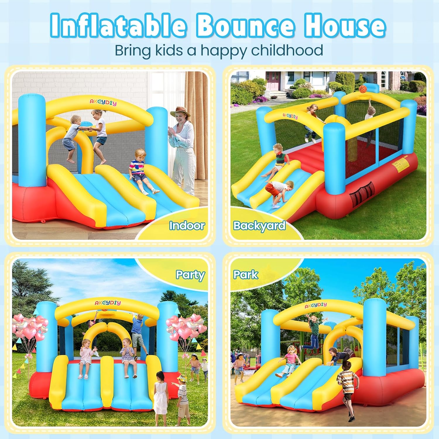 Inflatable Bouncy Castle with  - Kids Outdoor Basketball Hoop 评论和价格