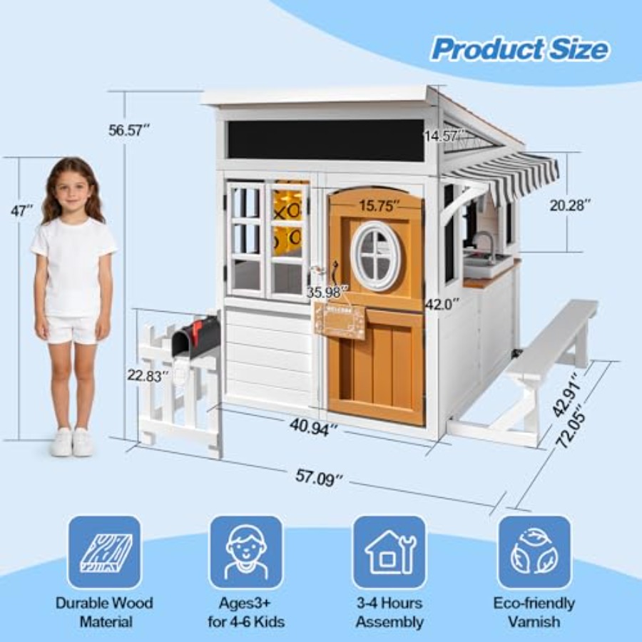 Outdoor playhouse for kids 3-1 - Kids Outdoor Kitchen 评论和价格