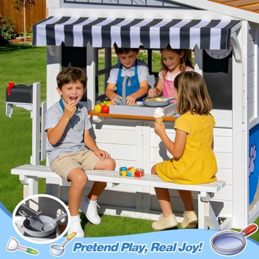 Outdoor playhouse for kids 3-1 - Kids Outdoor Kitchen 评论和价格