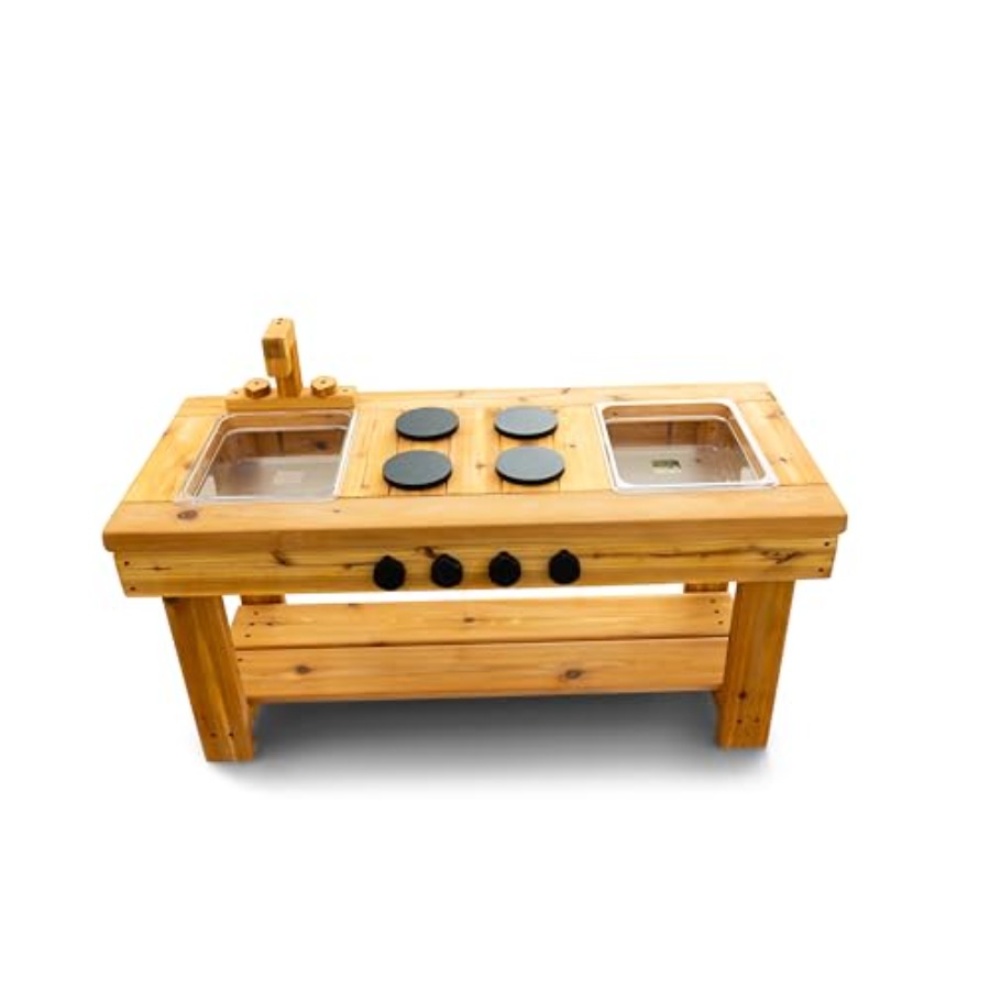 Cedar Outdoor Mud Kitchen Cent - Kids Outdoor Sensory Table 评论和价格