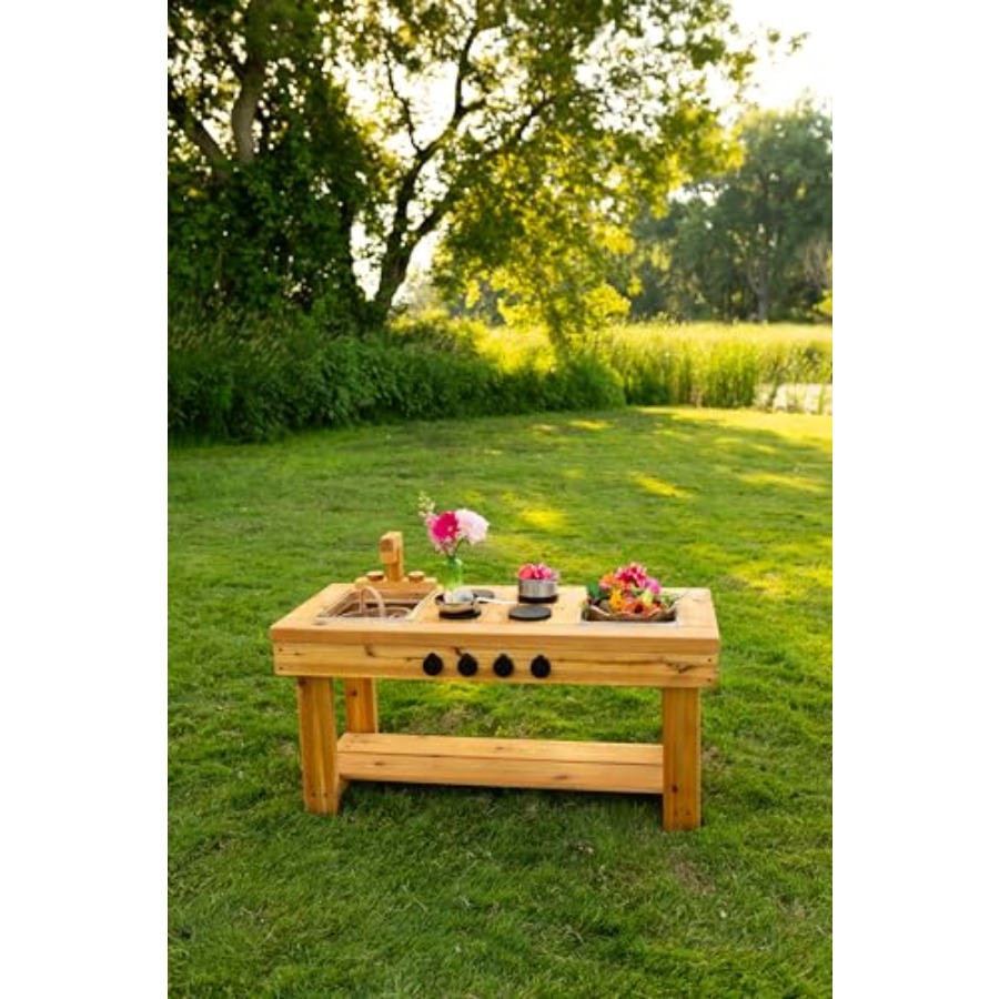 Cedar Outdoor Mud Kitchen Cent - Kids Outdoor Sensory Table 评论和价格