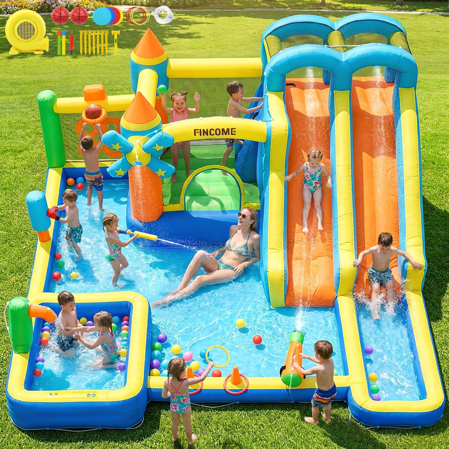 10-in-1 Inflatable Bouncy Cast - Kids Outdoor Water 评论和价格