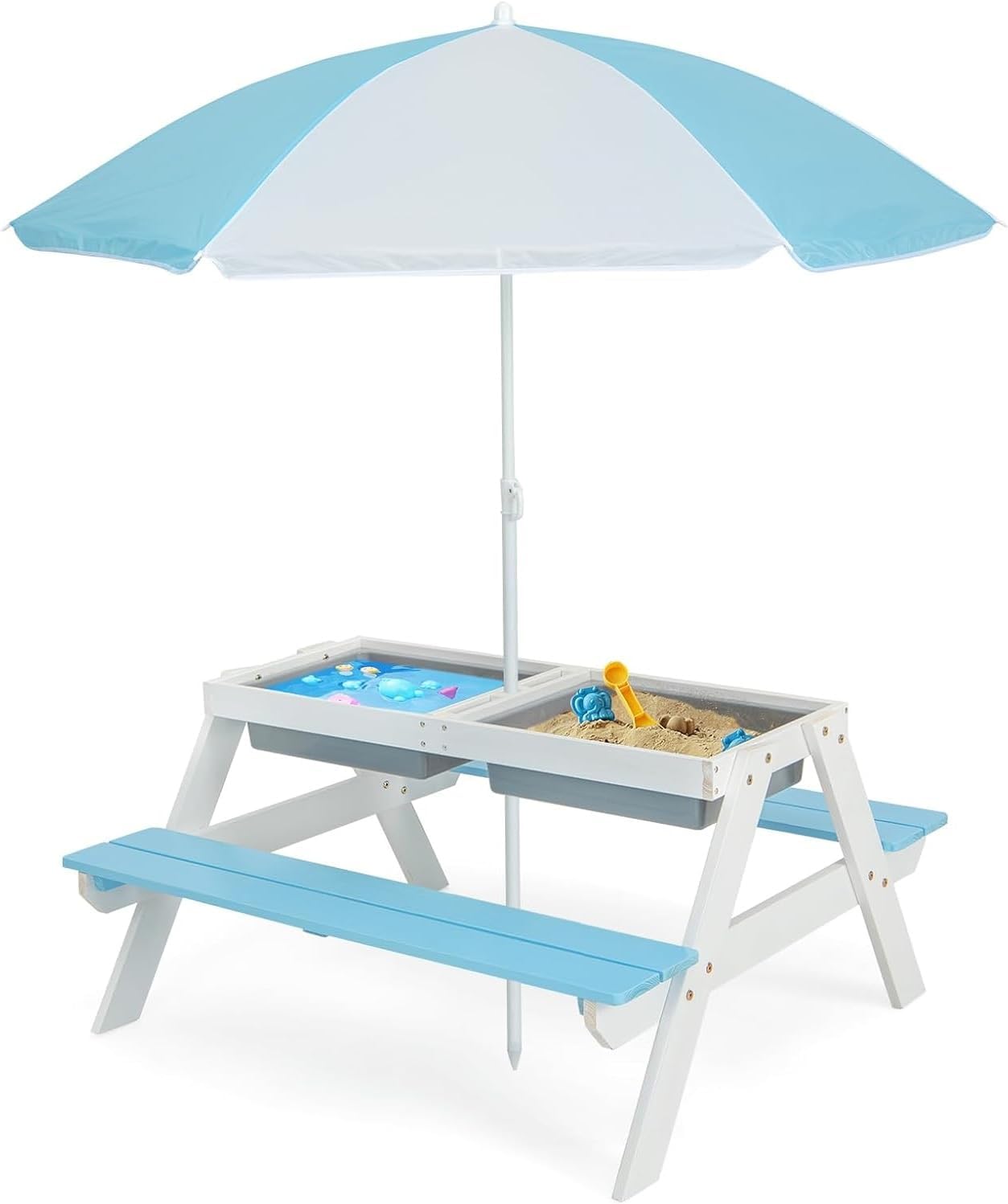 Kids Picnic Table, 4 in 1 Outd - Kids Outdoor Umbrella 评论和价格