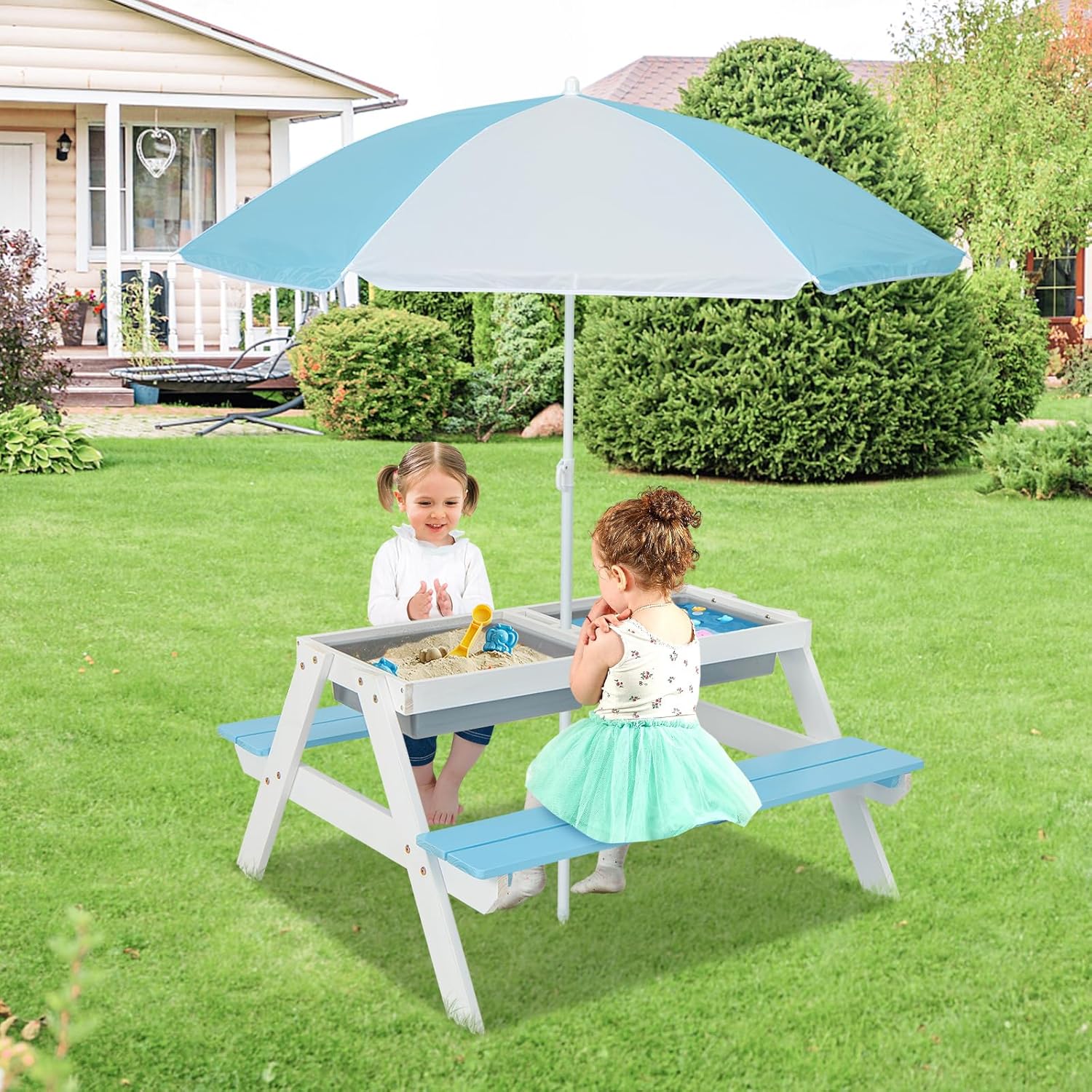 Kids Picnic Table, 4 in 1 Outd - Kids Outdoor Umbrella 评论和价格
