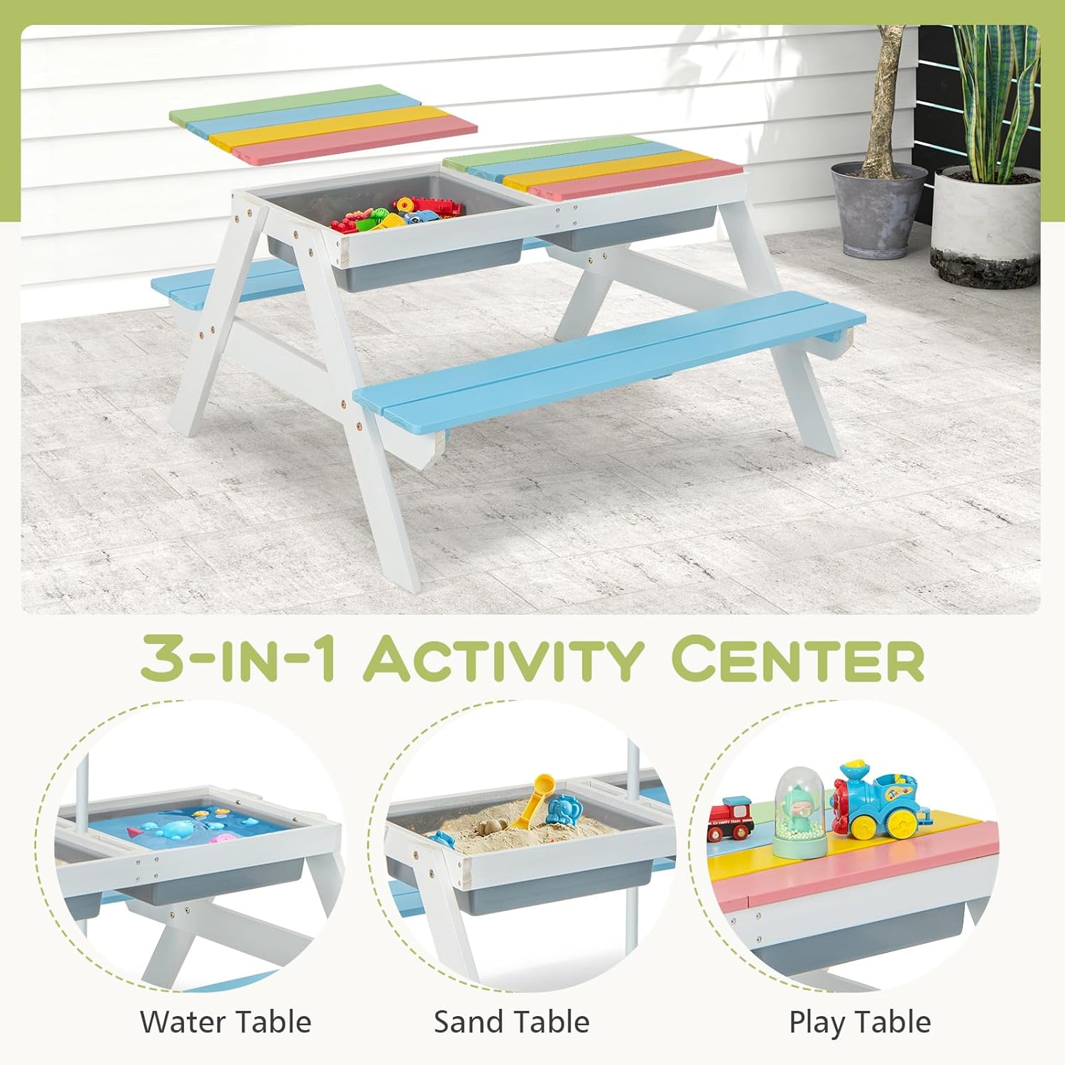 Kids Picnic Table, 4 in 1 Outd - Kids Outdoor Umbrella 评论和价格