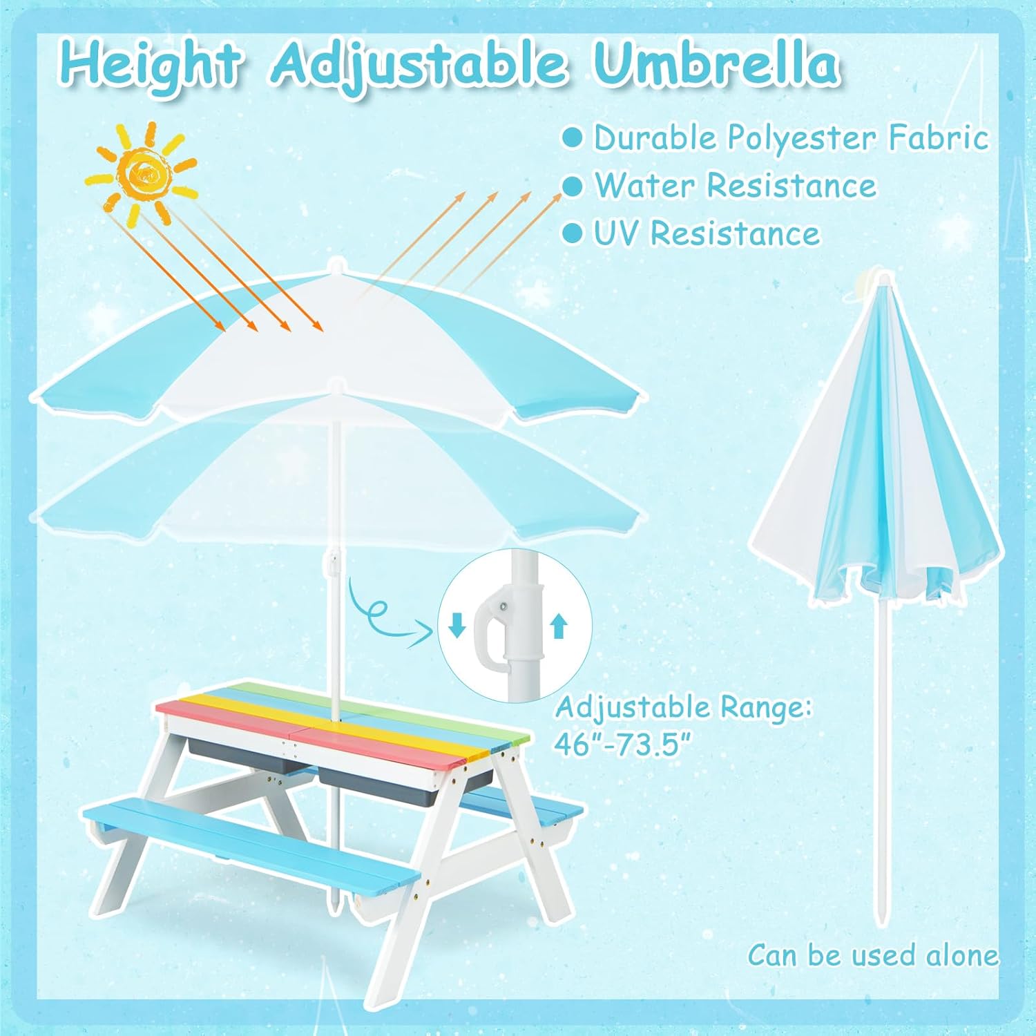 Kids Picnic Table, 4 in 1 Outd - Kids Outdoor Umbrella 评论和价格