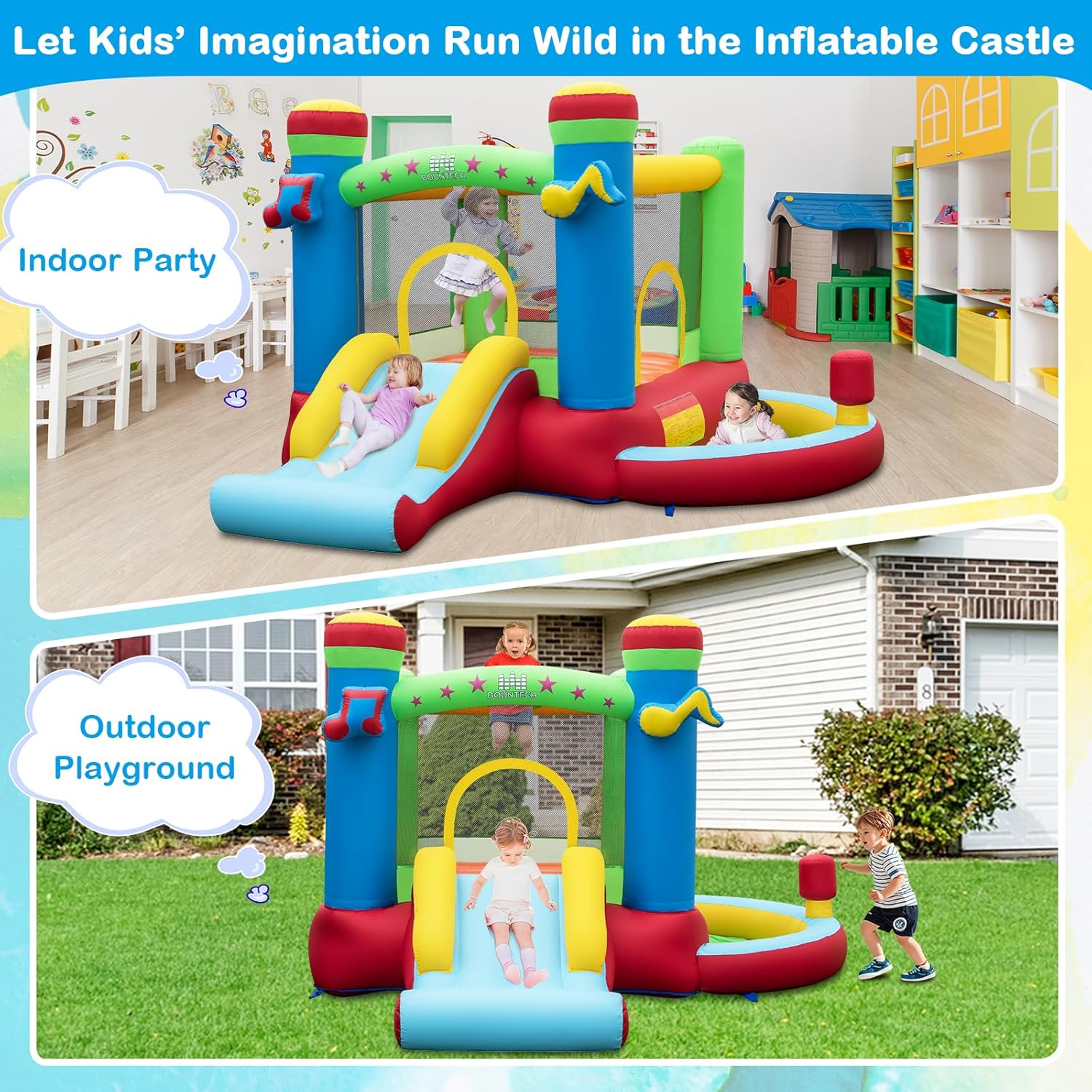 Inflatable Bounce House with B - Kids Outdoor Basketball Hoop 评论和价格