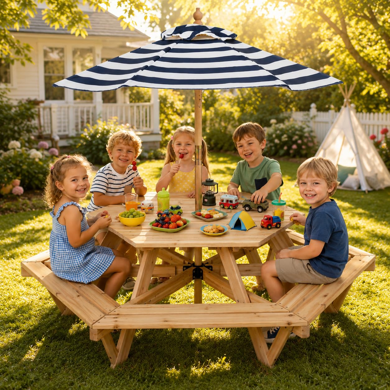 Kids Picnic Table, Hexagonal T - Kids Outdoor Umbrella 评论和价格
