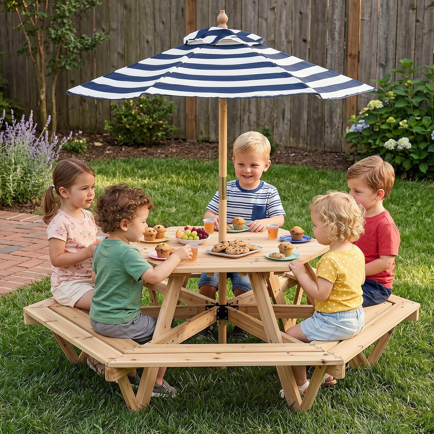Kids Picnic Table, Hexagonal T - Kids Outdoor Umbrella 评论和价格