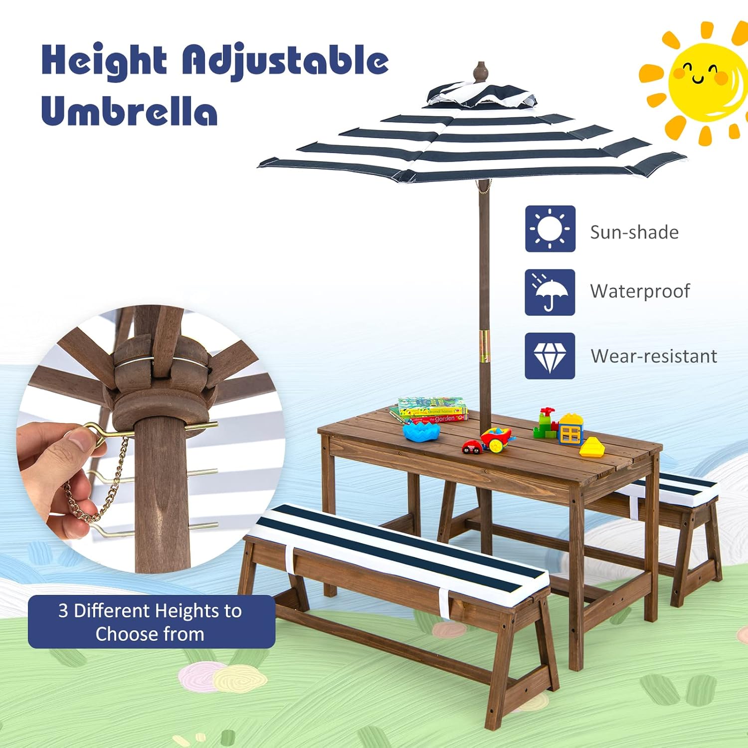 Height Adjustable Wooden Kids  - Kids Outdoor Umbrella 评论和价格