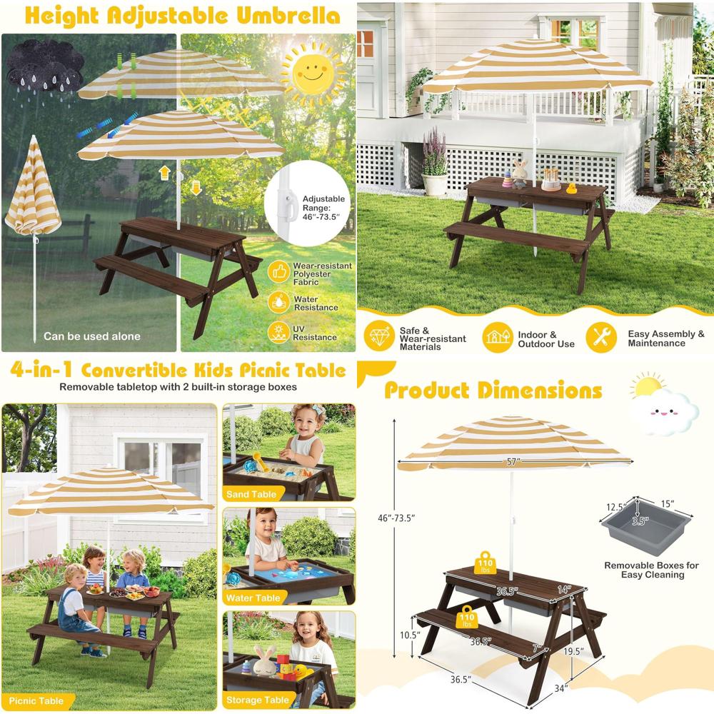 Kids Picnic Table with Sensory - Kids Outdoor Sensory Table 评论和价格
