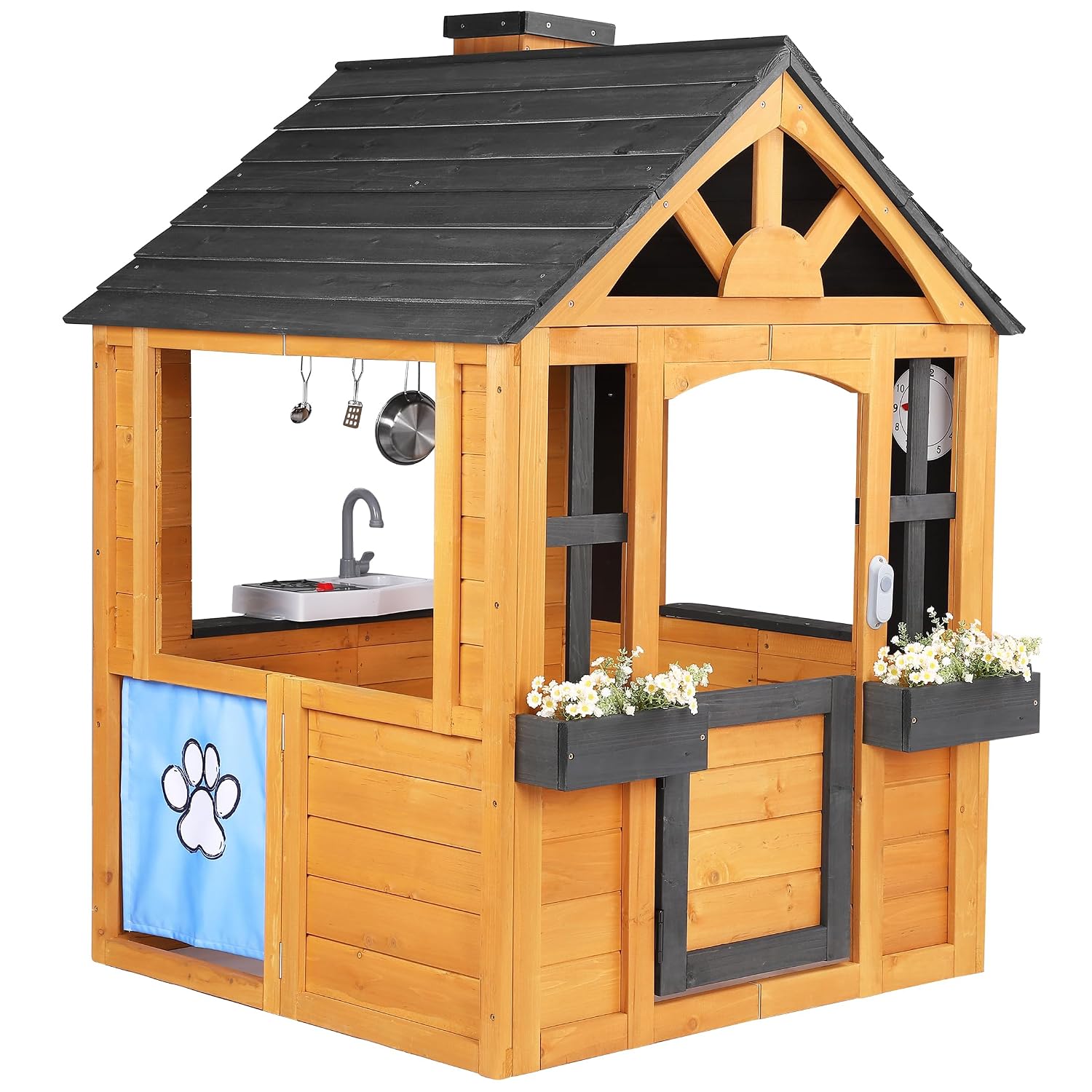 Cedar Wood Outdoor Kids Playho - Kids Outdoor Kitchen 评论和价格
