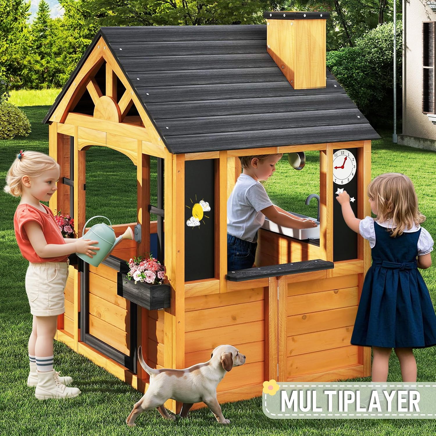 Cedar Wood Outdoor Kids Playho - Kids Outdoor Kitchen 评论和价格