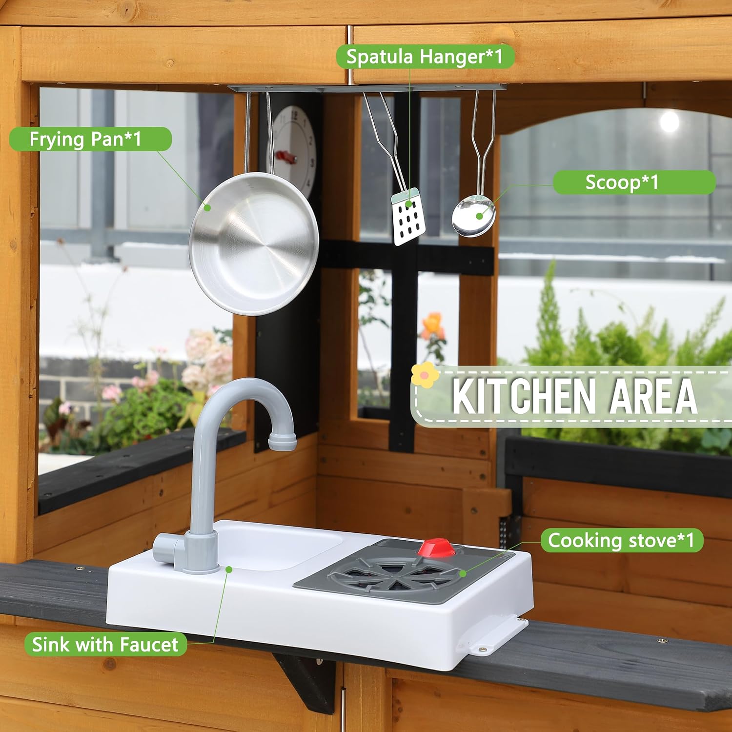 Cedar Wood Outdoor Kids Playho - Kids Outdoor Kitchen 评论和价格