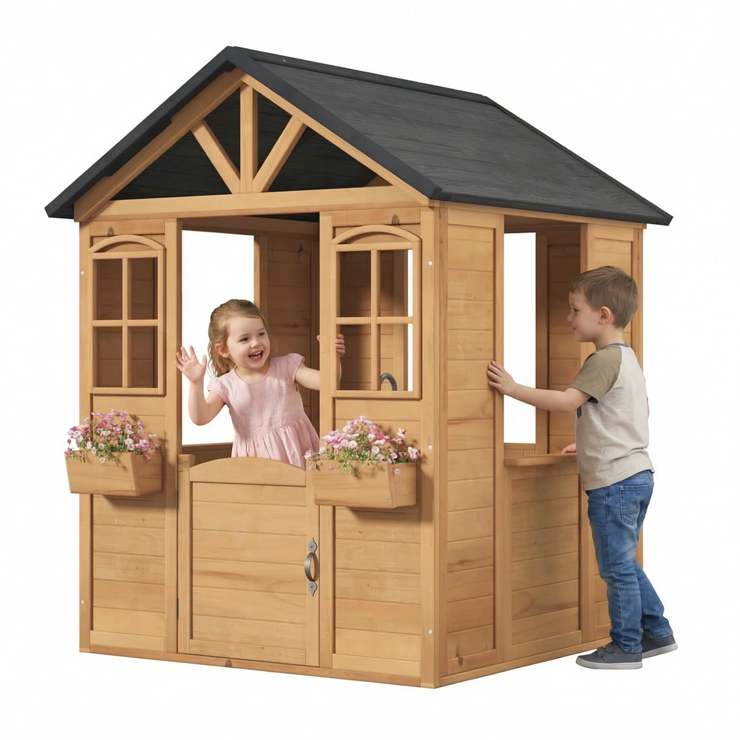 Wooden Kids Playhouse Outdoor  - Kids Outdoor Kitchen 评论和价格