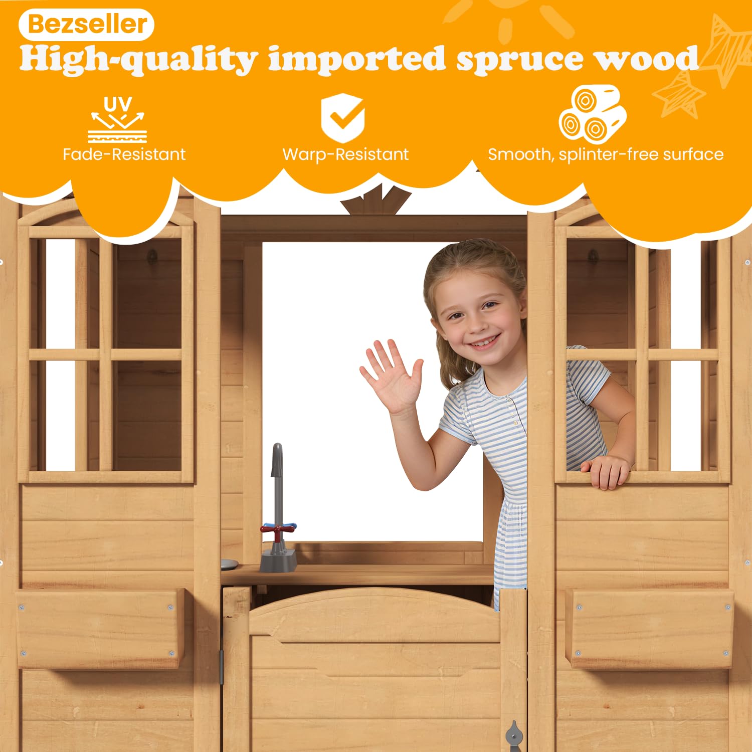 Wooden Kids Playhouse Outdoor  - Kids Outdoor Kitchen 评论和价格