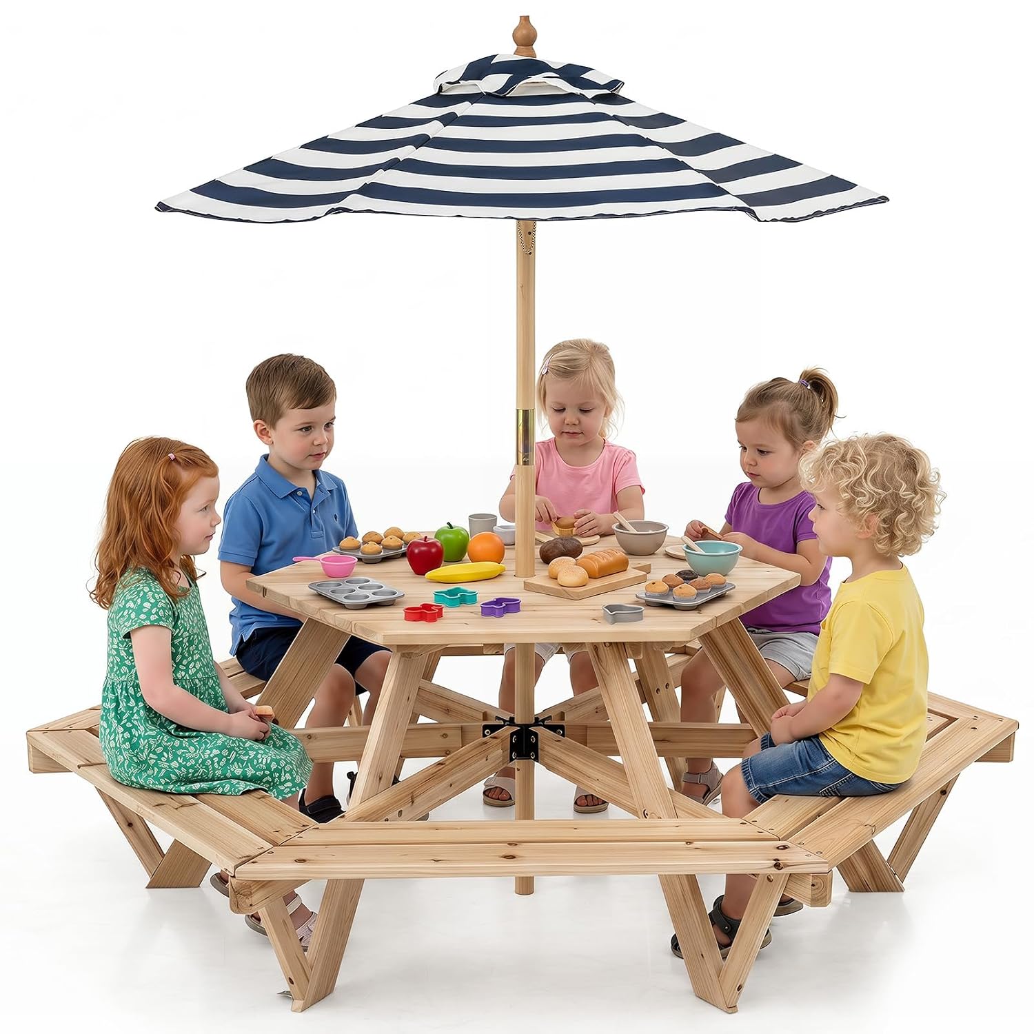 Kids Picnic Table, Hexagonal W - Kids Outdoor Umbrella 评论和价格