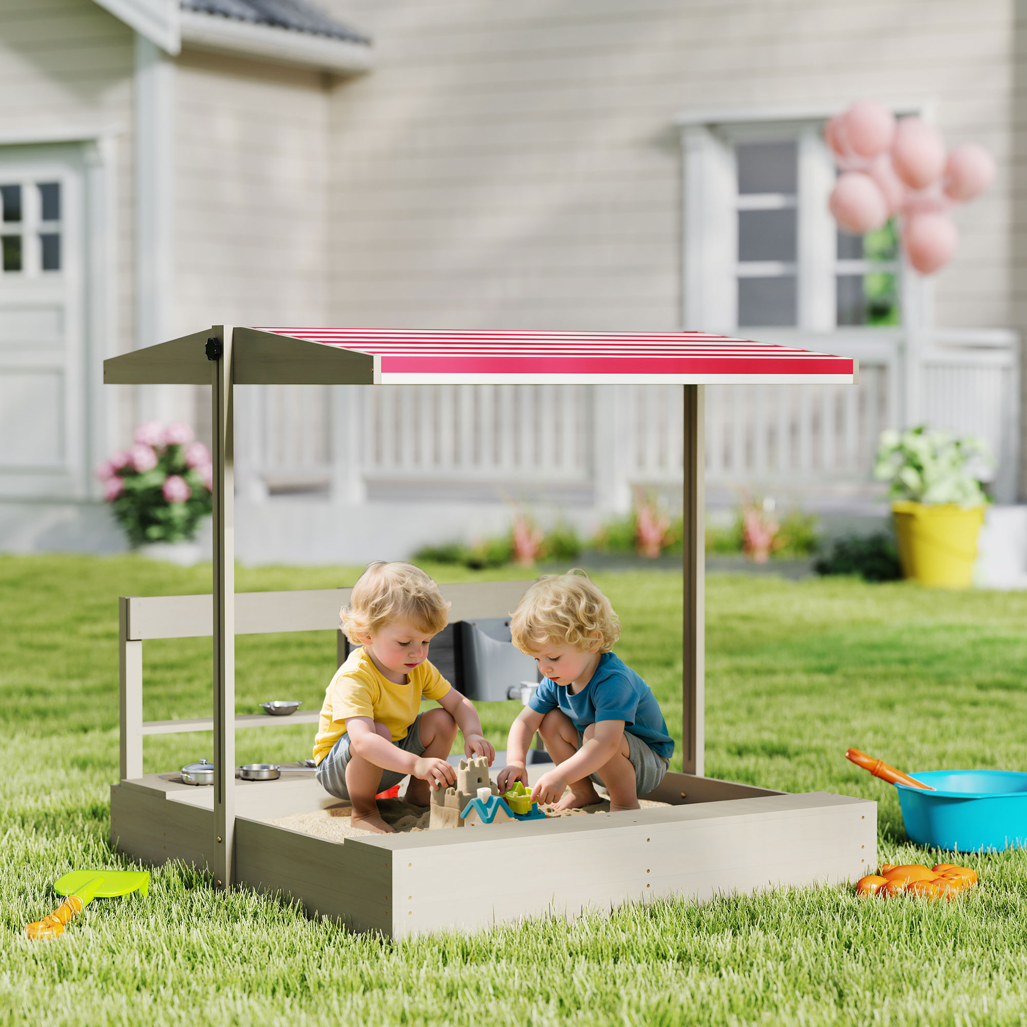 Outsunny Kids Sandbox with Hei - Kids Outdoor Kitchen 评论和价格