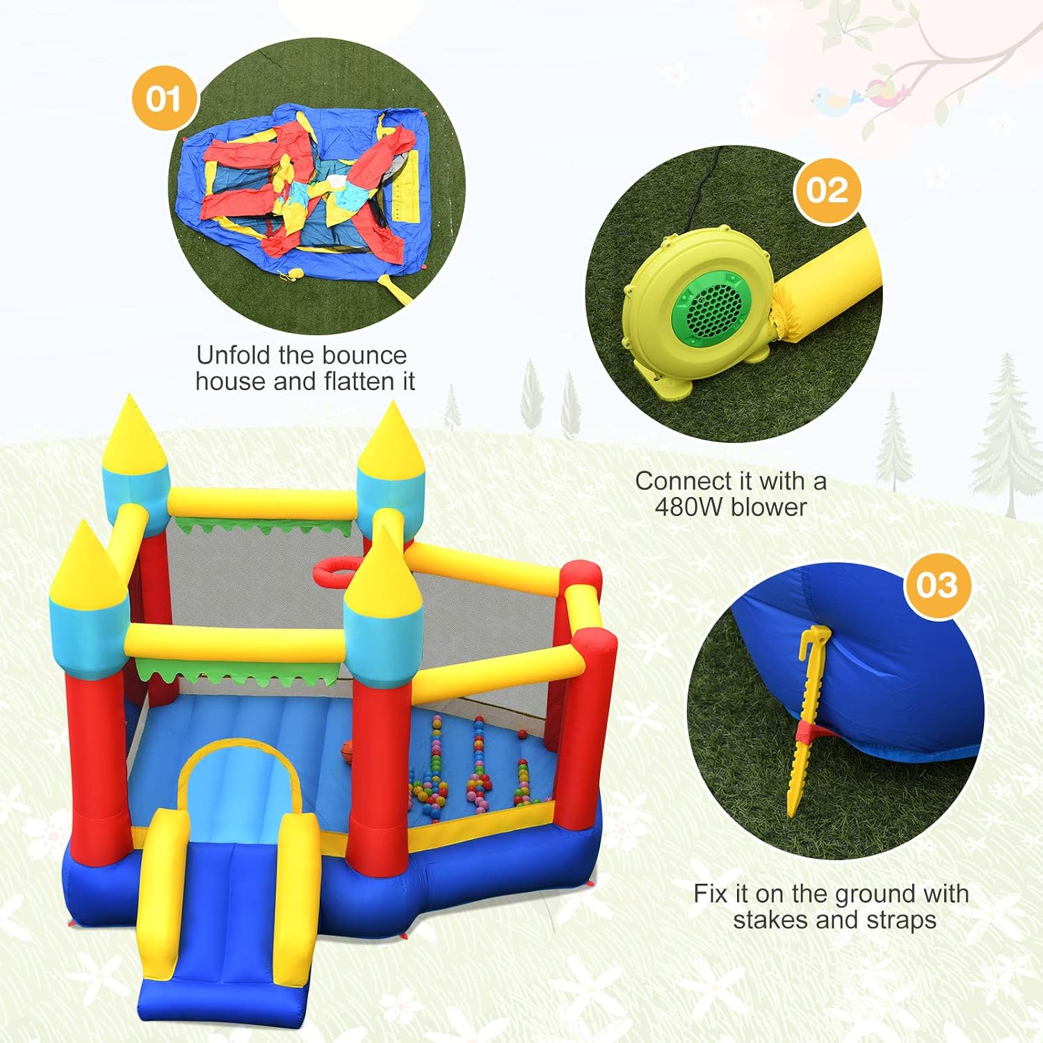 Inflatable Bounce Castle for K - Kids Outdoor Basketball Hoop 评论和价格