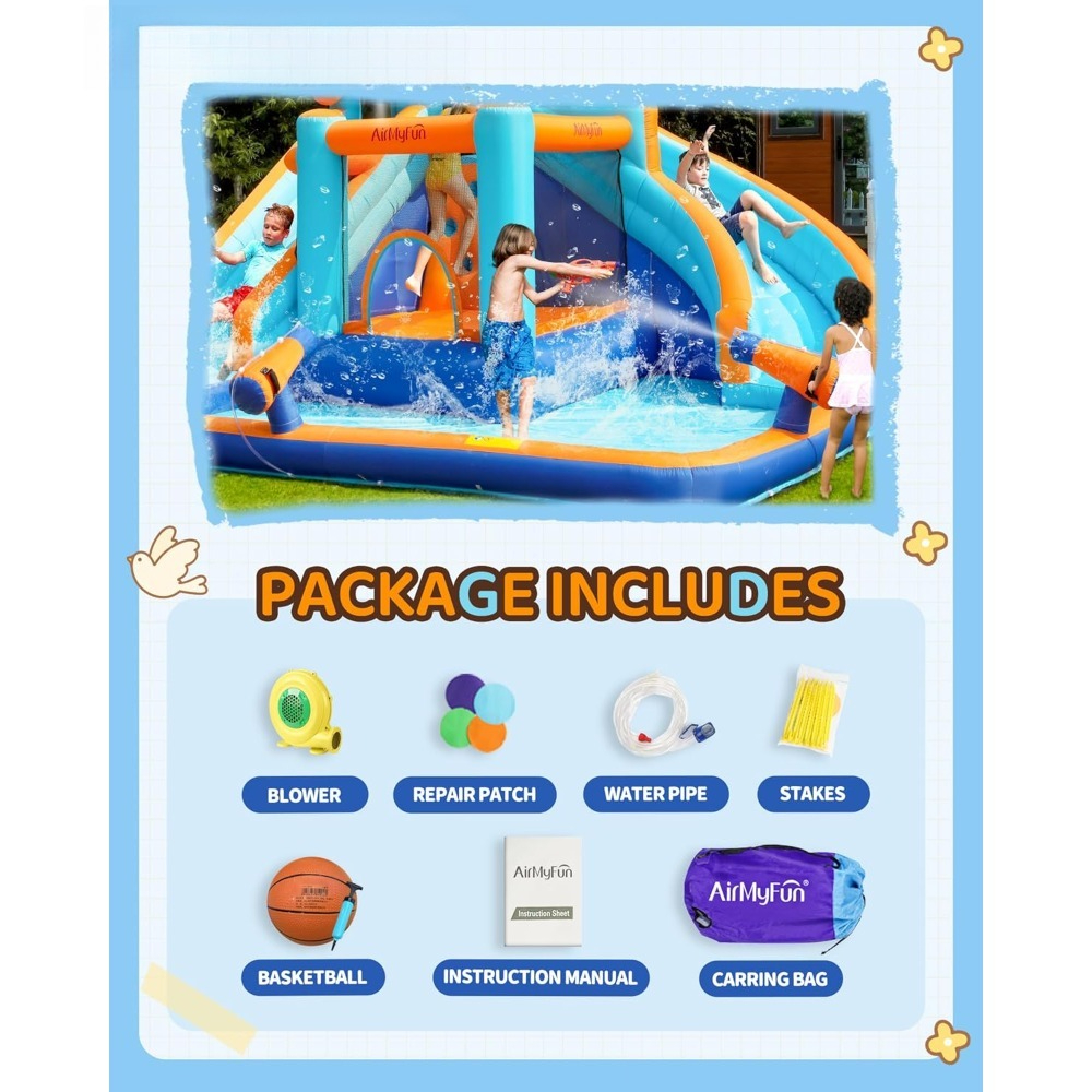 Large Water Slide Bounce House - Kids Outdoor Basketball Hoop 评论和价格