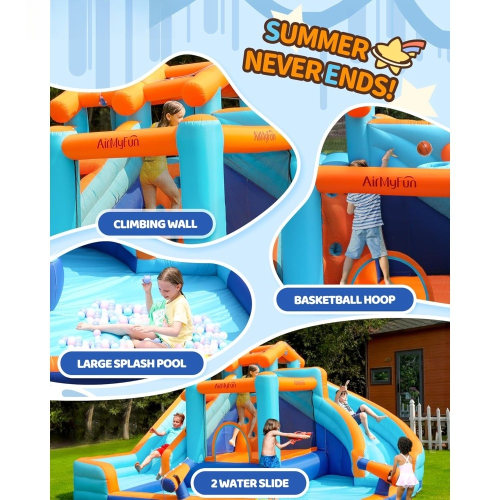Large Water Slide Bounce House - Kids Outdoor Basketball Hoop 评论和价格