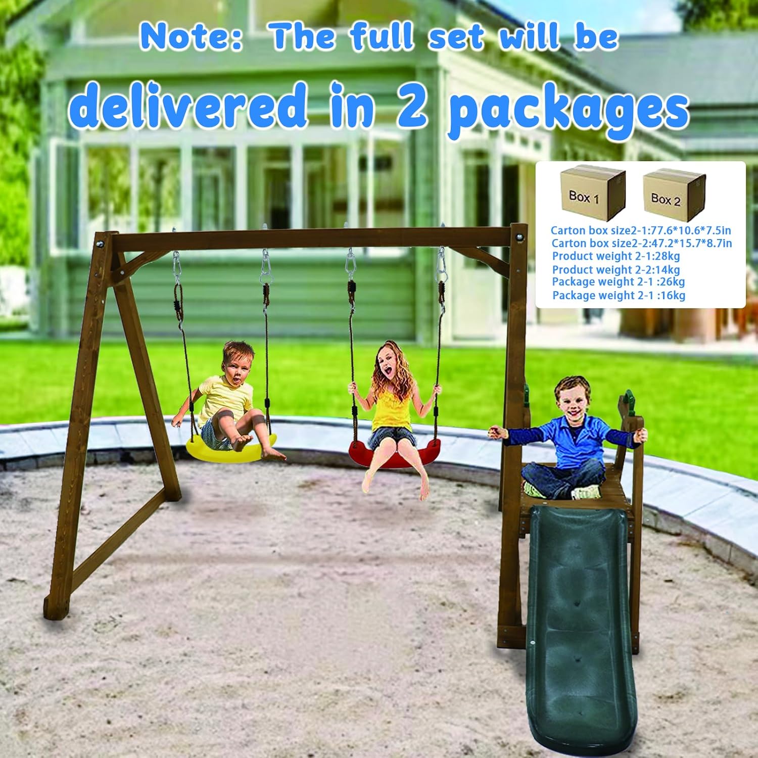 Kids Swing Set Outdoor and Sli - Kids Outdoor Wooden Climbing Frame 评论和价格