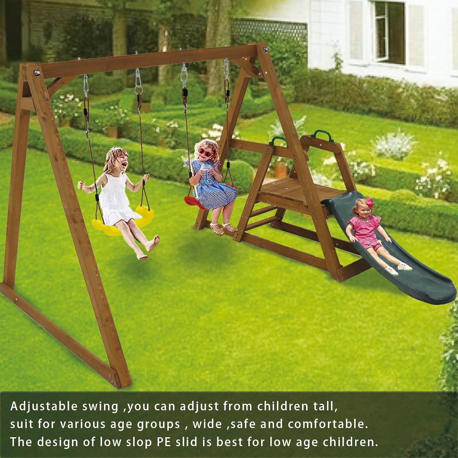 Kids Swing Set Outdoor and Sli - Kids Outdoor Wooden Climbing Frame 评论和价格