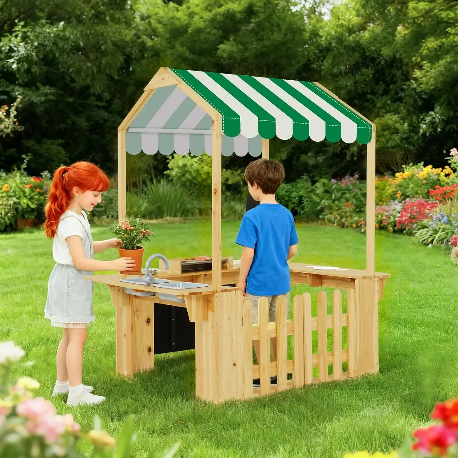 Kids Outdoor Playhouse, Mud Ki - Kids Outdoor Kitchen 评论和价格